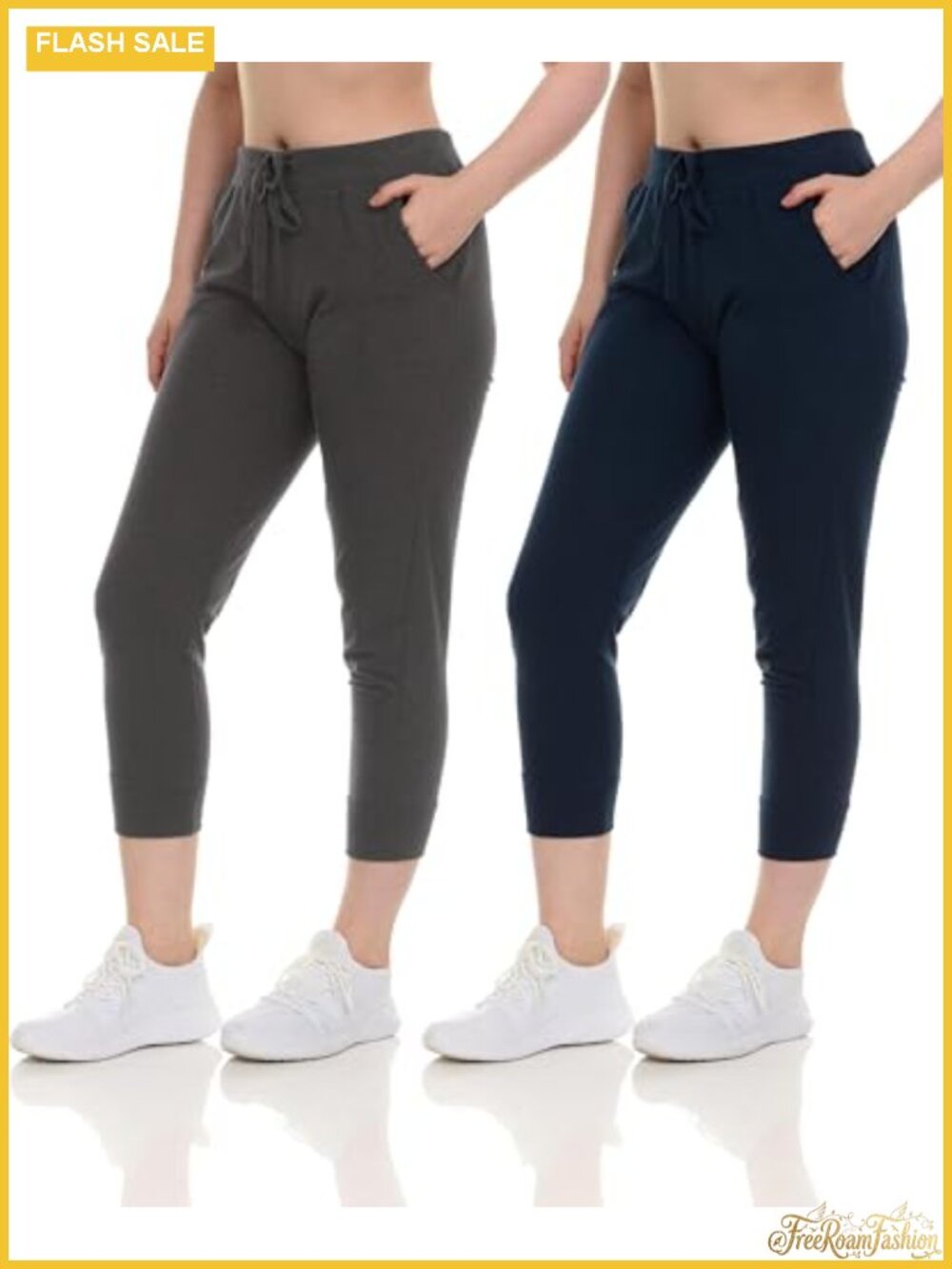 French Terry Cotton Blend Jogger Pants Capri Length Drawstring Sweatpants
